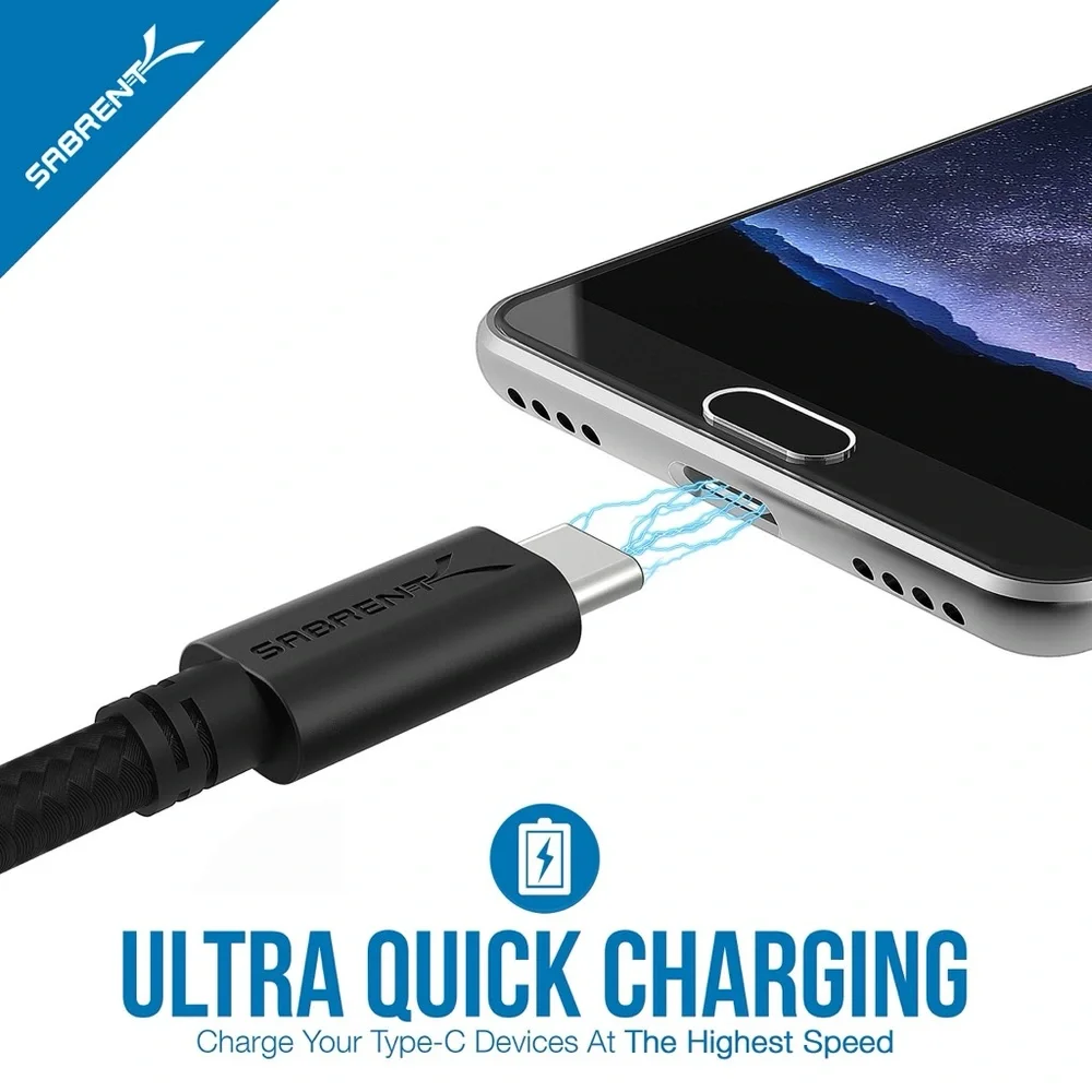 Sabrent 6-Pack Premium 1ft USB-C to USB A 2.0 Cables